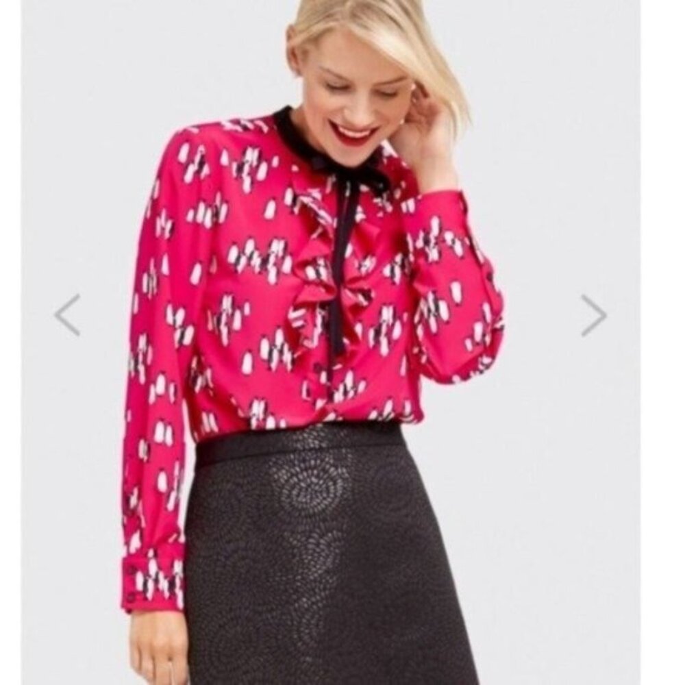 Draper James Penguin Hot Pink Blouse with Tie Accent